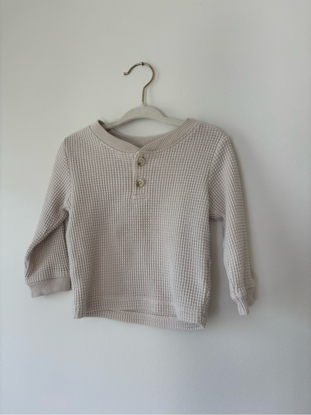 Old Navy Kids Cream Waffle Henley Long-Sleeve Top